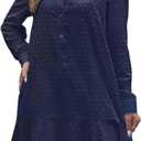 Womens Tunic Shirt Mini Dress Long Sleeve Cotton Short Dress Button Up Ruffle Hem Shift Dresses (Small, Navy Swiss Dot)