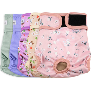 Female Dog Diapers 5Pcs - Premium Reusable Diapers for Doggie in Heat - Highly Absorbent Dog Diapers Female for Pet Incontinence with Adjustable Snaps, Flowers S
