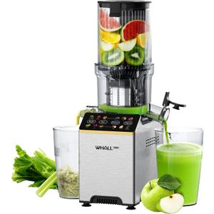 Cold Press Juicer, Touchscreen Juicer Machines with 4.5'' Wide Feed Chute, Stainless Steel Masticating Juicers Easy to Clean, Ergonomic Operational Panel Design, High Juice Yield, Steel