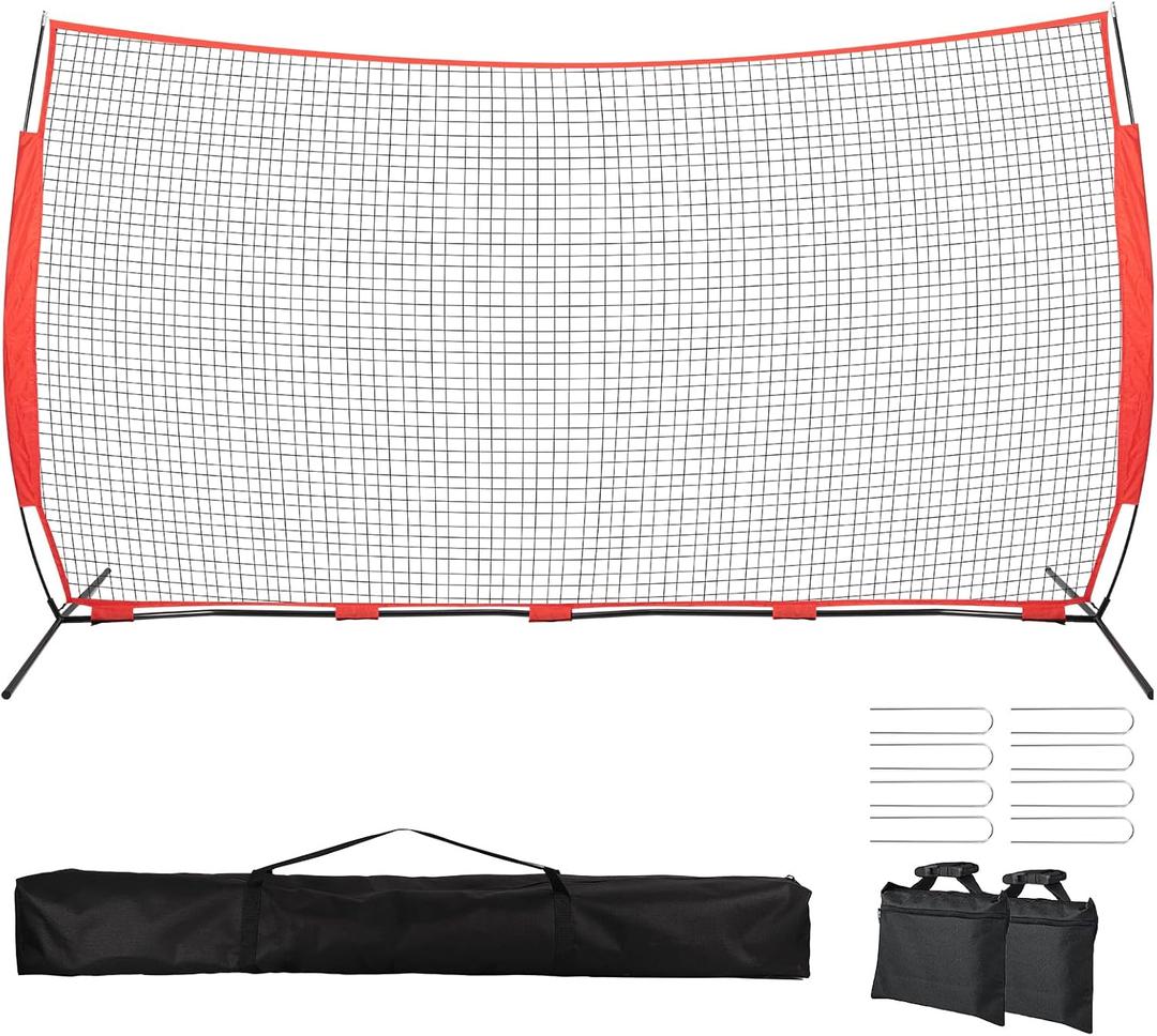 20x10ft Ball Backstop Net,Sports Net Barrier with Handbag,Fix Ball Stop Net by 4 Spike&2 Sandbag,Lacrosse Net Backstop for Softball,Basketball,Hockey Train,Baseball Net Barrier for Backyard,Playground