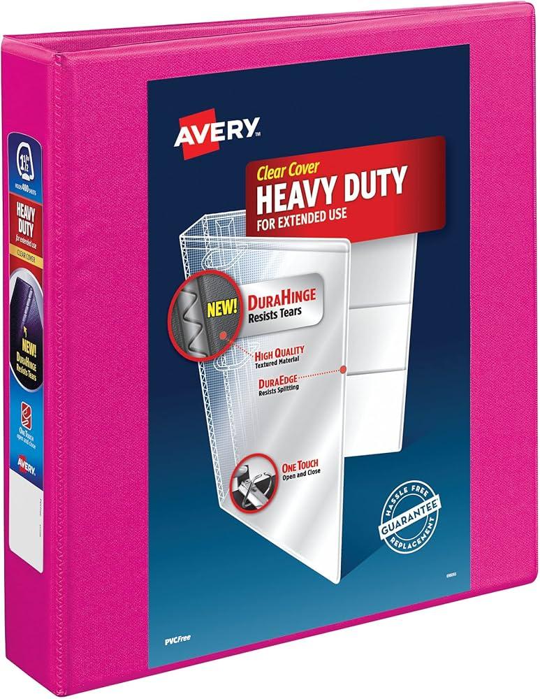 Avery Heavy-Duty View Binder with 1.5-Inch One Touch EZD Rings, Pink, 1 Binder (79721)