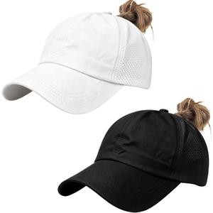 2Pack Womens Criss Cross Ponytail Baseball Cap, Quick Drying UV Protection Breathable Sport Outdoor Sun Hat