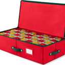 ZOBER Underbed Christmas Ornament Storage Box - Stores 64 3" Ornaments, With Dividers - Tear Proof 600D Oxford Fabric, Ornament Organizer Storage Box, Durable Christmas Containers Holder - Red