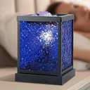 CVHOMEDECO. Moroccan Electric Wax Melt Warmer Decorative Candle Warmer Burner for Scented Candles, Wax Melts and Tarts to Freshen Room, Idea for Home and Office Decor., Square, Cobalt Glass