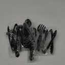 18 Pcs Black Plastic Serving Utensils Set - 6 Black Plastic Serving Spoons, 6 Black Tongs And 6 Forks - Heavy Duty Black Disposable Serving Utensils Set For Parties