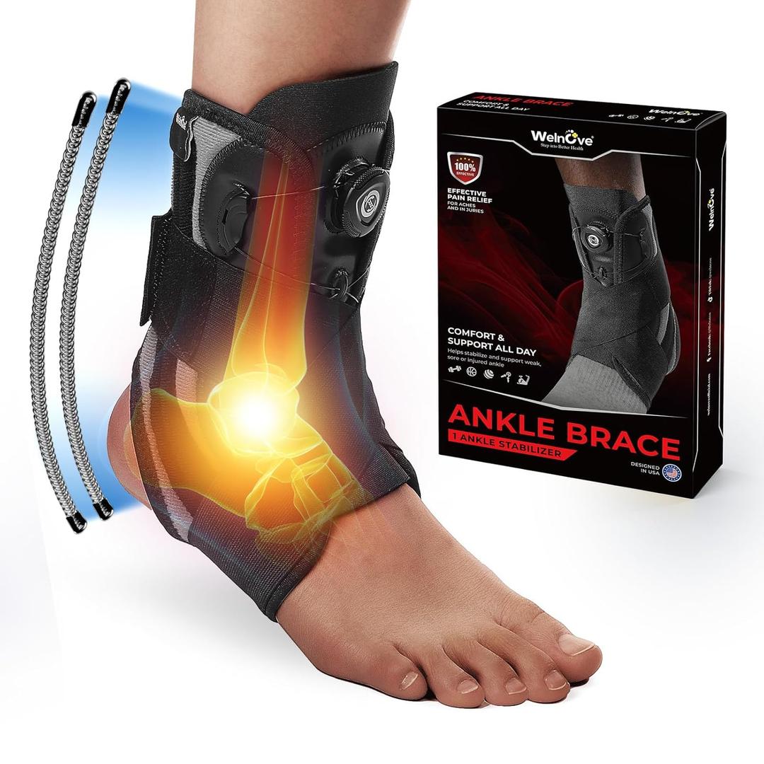 Welnove Ankle Brace: Maximum Metal Support for Men & Women, Prevention of Sprained Ankles with Metal Springs, Stabilizing for Running, Basketball, Volleyball(2 Unit, M)