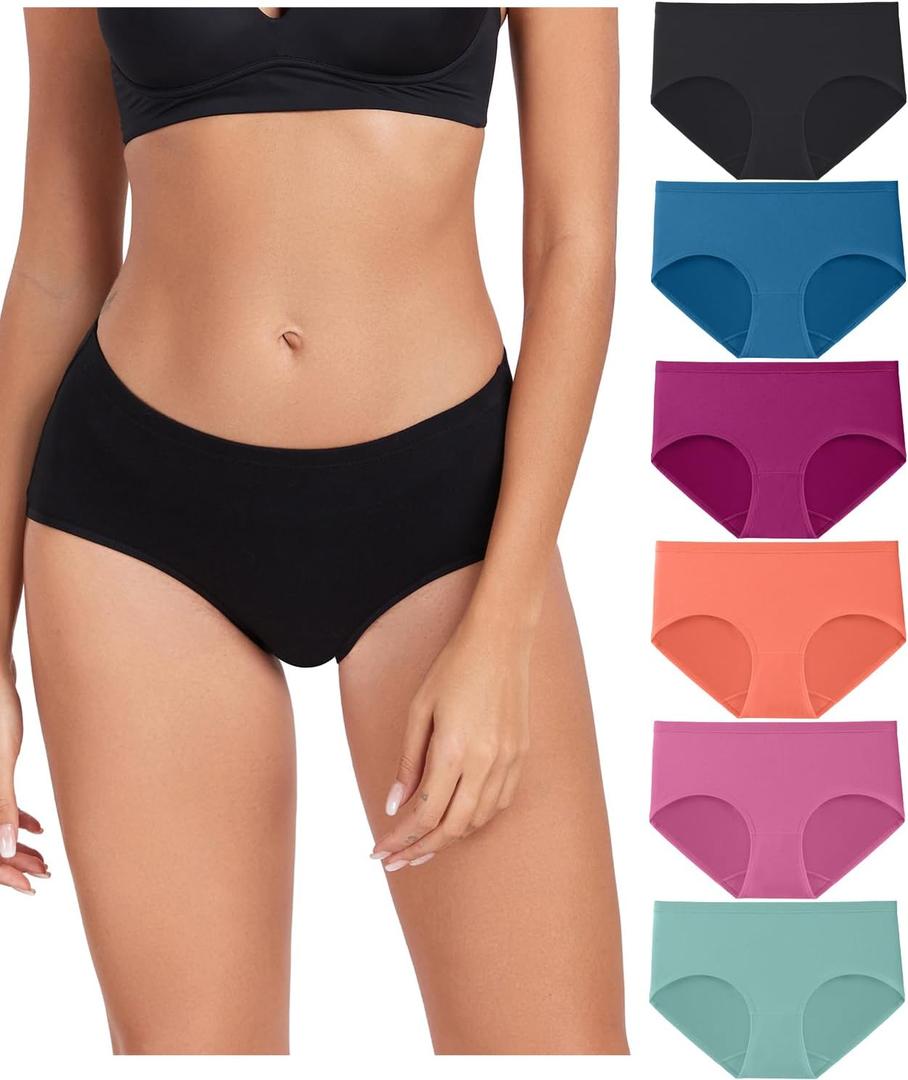 wirarpa Women's Underwear Cotton Hipster Panties Ladies Panties 6 Pack (Regular & Plus Size) (Black/Blue/Purple/Orange/Pink/Green)