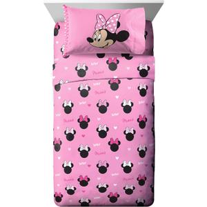 Jay Franco Kids Sheet Set with Fitted, Flat Sheets & Pillow Cover - Ultra-Soft Bedding with Pillowcase for Room Decor, Pink - Minnie Mouse, 3 Piece Twin
