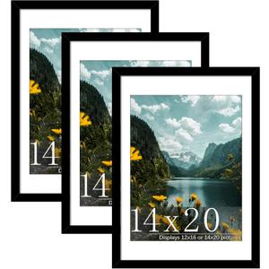 Picrit 14x20 Picture Frame 3 Pack, Black Poster Frame, Display Poster 12 x 16 with Mat or 14 x 20 without Mat for Horizontal or Vertical Wall Mounting