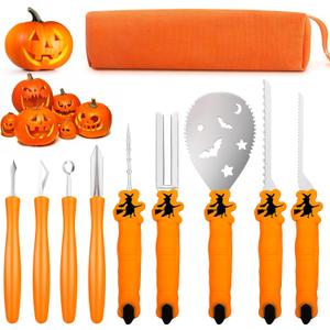 Pumpkin Carving Kit Tools Halloween, Professional Heavy Duty Carving Set, Stainless Steel Sculpting Tool Carving Knife for Halloween Decoration Jack-O-Lanterns, Gift for Halloween(9PCS)