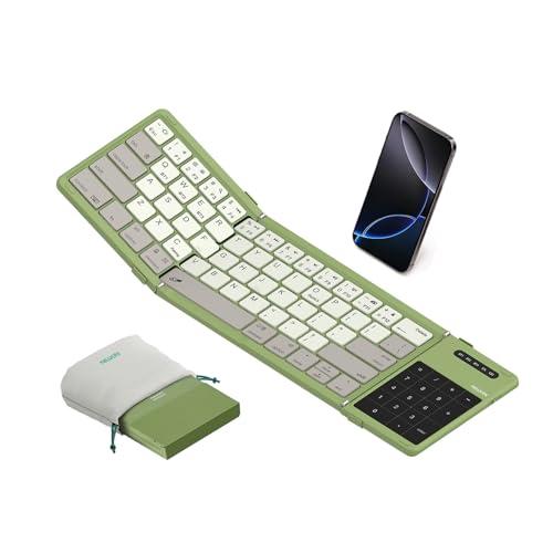 Nillkin Upgraded Foldable Bluetooth Keyboard with Touchpad & Number Pad, Portable Wireless Keyboard for Travel, Pocket-Sized, Full Size Keys, Support 3 Devices for iPad Laptop Tablets Phone, Green