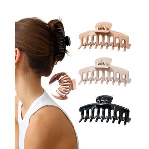 3Pcs Silicone Hair Clips Flexible Claw Clips for Women Cloud Clip Bendable Large Hair Claw Clip (Dark Khaki + Light Khaki + Black)