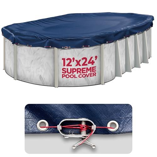 12 x 24 ft Oval Pool Covers for Above Ground Pools, Oval Winter Pool Cover, Swimming Pool Cover, Keeps Out Debris, Cold and UV Resistant, Supreme Mesh, Navy Blue