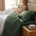 Bedsure King Size Bed Sheets - Cotton Linen Sheet Set, PureWoven Soft, Breathable & Anti-Pilling, Deep Pocket King Fitted Bedsheets Up to 16 Inches, 4 Pieces, Olive Green