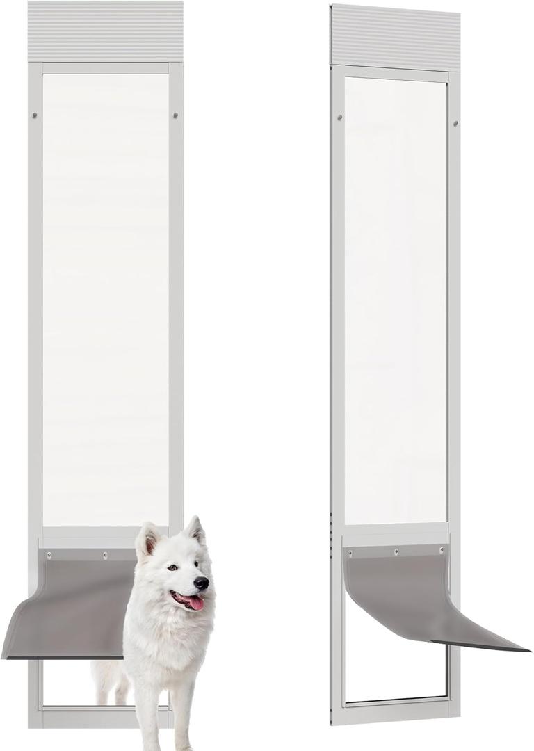Dog Door for Sliding Glass Doors, Adjustable Height 76 1/8"-80 7/8" Aluminum Frame Tempered Sliding Door Dog Doors Insert with Lock, 10" x 15" Flap Size for Large Dogs