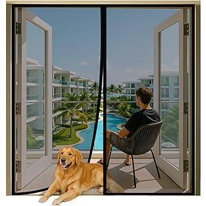 MAGZO Magnetic Screen Door Fit Door Size 72 x 96 Inch, Screen Size 74" x 97" Strong Magnet French Style Mesh, Heavy Duty Fiberglass Mesh with Hook & Loop for Sliding Entrance, Gray