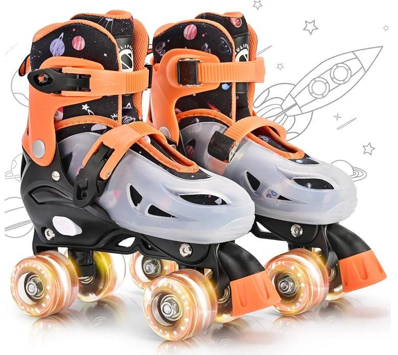 SULIFEEL Roller Skates for Girls Boys Kids Ages 3-10 with Light Up Wheels, Adjustable 4 Sizes for Kids Toddler Beginner Rollerskates S 28-31Y