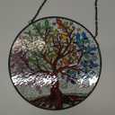 Tuitessine Big Size Tree of Life Stained Glass Suncatcher Four Season Theme Colorful Leaves Wall Window Hanging Ornament Hand-Painted Glass Panel Gift for Women Christmas Thanksgiving Gift 7.9  7.9