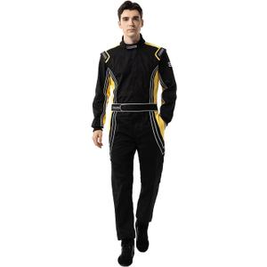 J-RACING Racing Suit Karting Suit/Race/Rally Go Kart Auto Racing Fire SFI 3.2A/1 Black Yellow (Black, XL)
