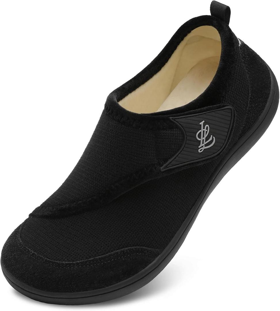 LeIsfIt Mens Slippers Wide House Shoes Adjustable Diabetic Shoes Arthritis Swollen House Slippers Indoor Outdoor Slippers, Black