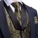 Barry.Wang Mens Silk Lapel/Shawl Collar Vest Tie Sleeve Holder Set Formal/Casual Paisley Vests Wedding Tuxedo Waistcoat (Black)