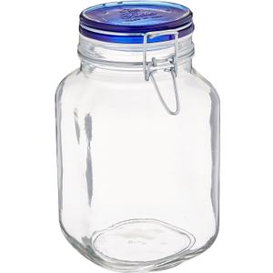 Bormioli Rocco Fido Square Jar with Blue Lid, 67.5-Ounce, Clear