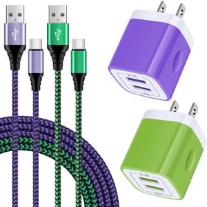 USB Type C Charger Dual Port Samsung Wall Charger Plug Fast Charging Block with 2Pack 6Ft C Cord for Samsung Galaxy A14 A54 S24 S23 S22 S21 S20 A15 A25 iPhone 15 Pro Max,Google Pixel 8 7 6 Pro 7a 6a 5 (Green+Purple)