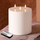 White 3 Wick Flameless Candle with Remote, 6x6 inch Giant LED Pillar Candle, Battery Operated Real Wax Flickering