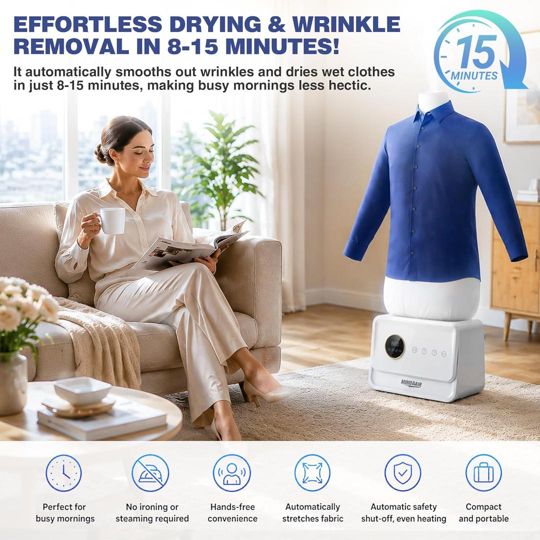 Airoflux Automatic Ironing Machine, Portable Hands-Free Wrinkle Remover with Remote Control for Shirts & Pants, Gentle on All Fabrics, Ironing Machine Perfect for Apartments, Travel & Small Spaces