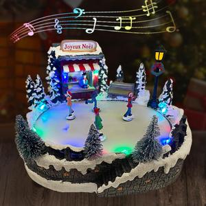 ABLINGAMSUIT Christmas Village House Collectible Building Christmas Decor Estatua de la cabaña del Pueblo navideño Home Decoration Snow Globe Display Skating Pond Animated Theme Park with 8 Music (M)