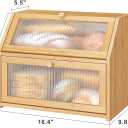 Bread Box for Kitchen Counter, Large Bamboo Wood Double Layer Bread Box, Wooden Bread Storage Capacity