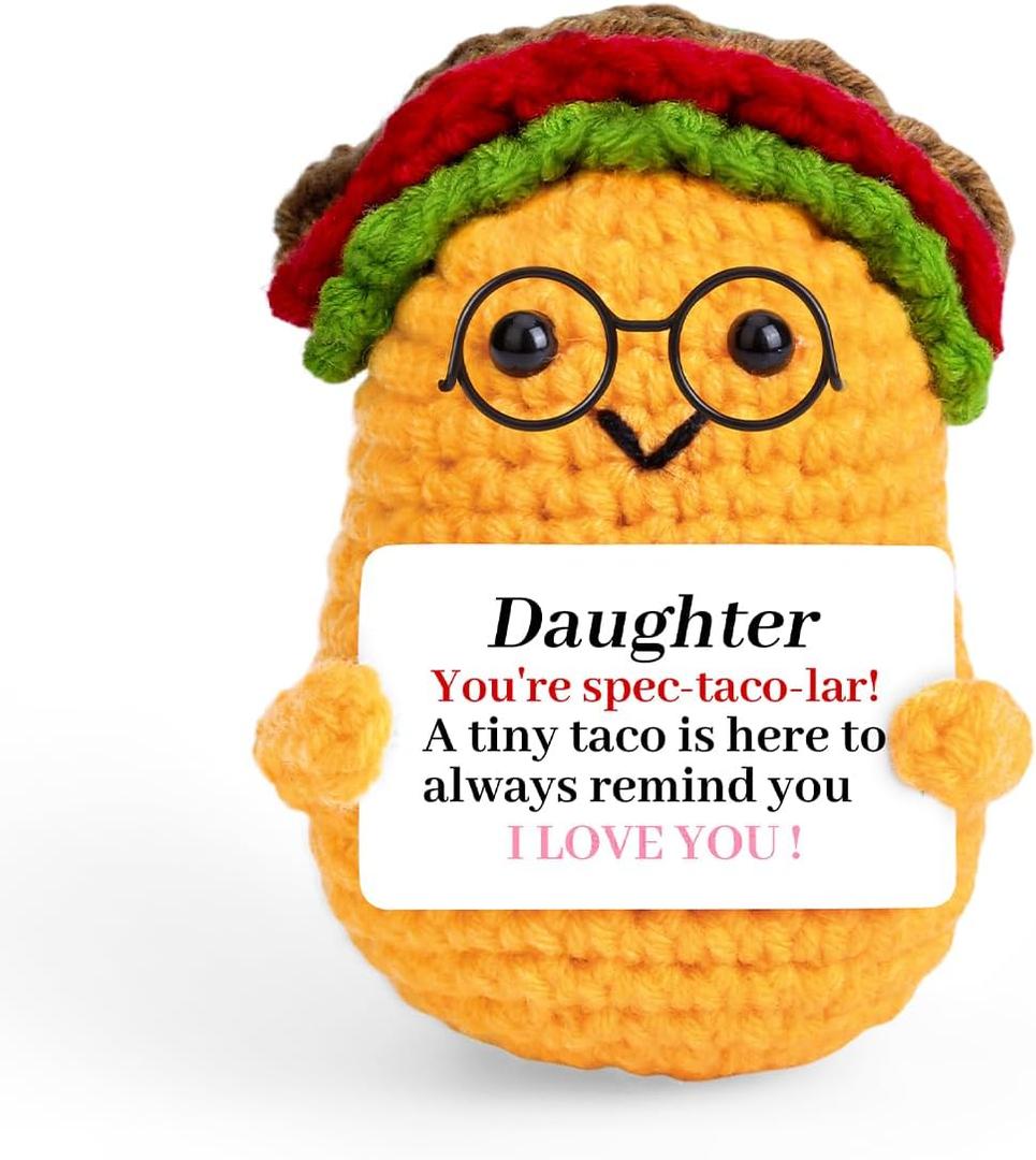 2 Pack Keyrose Best Friend Birthday, Cute Mini Positive Crochet Taco, Small Funny Handmade Emotional Support Taco