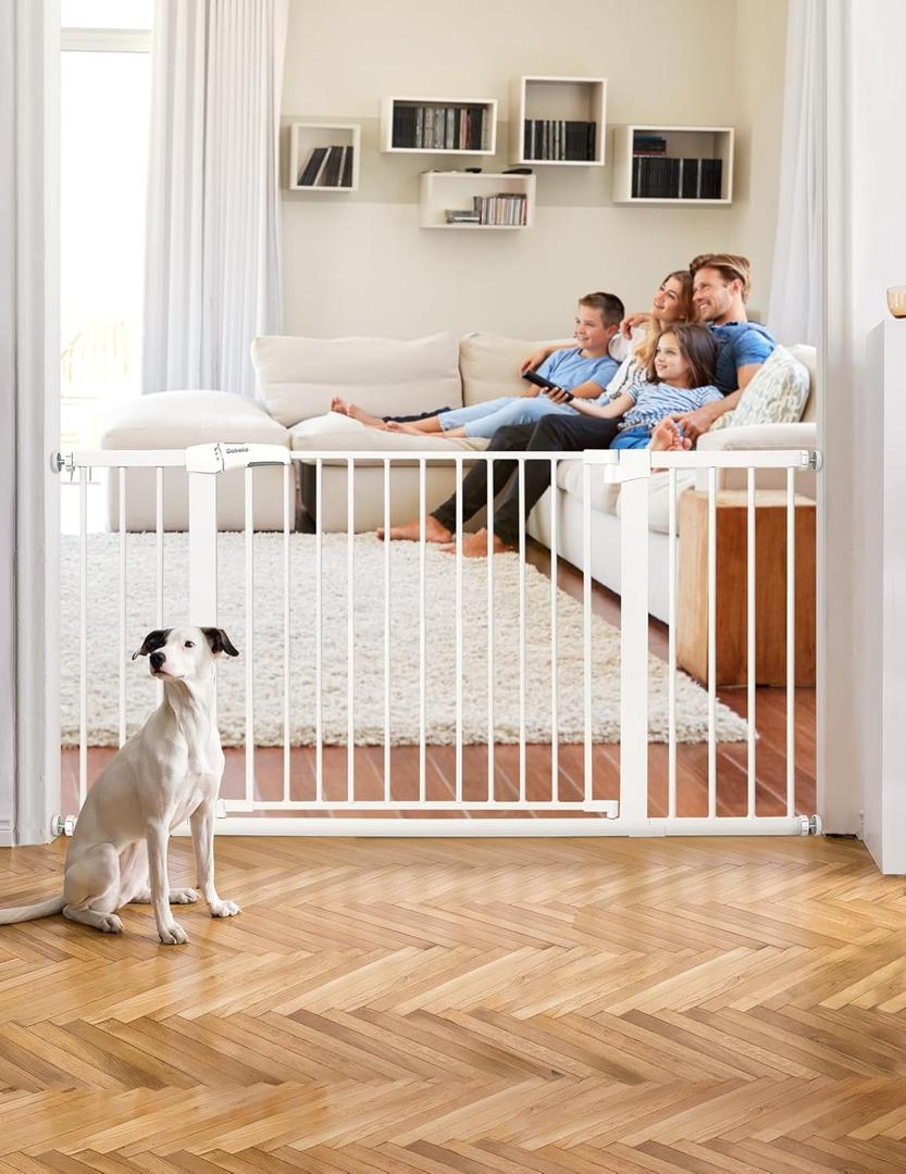 BABELIO 36-57" Extra Wide Baby/Dog Gate, Auto Close with Large Walk Thru Door,Safety for Pet, House, Stairs and Doorways, Pressure Mounted for Chlid, White (28"Tall 36"-57" Wide)