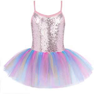 Zaclotre Little Girls Sequin Leotard Sparkly Strap Ballet Leotards Tutu Dress Ballerina Outfit Dance Costume for Kids 6-7Y