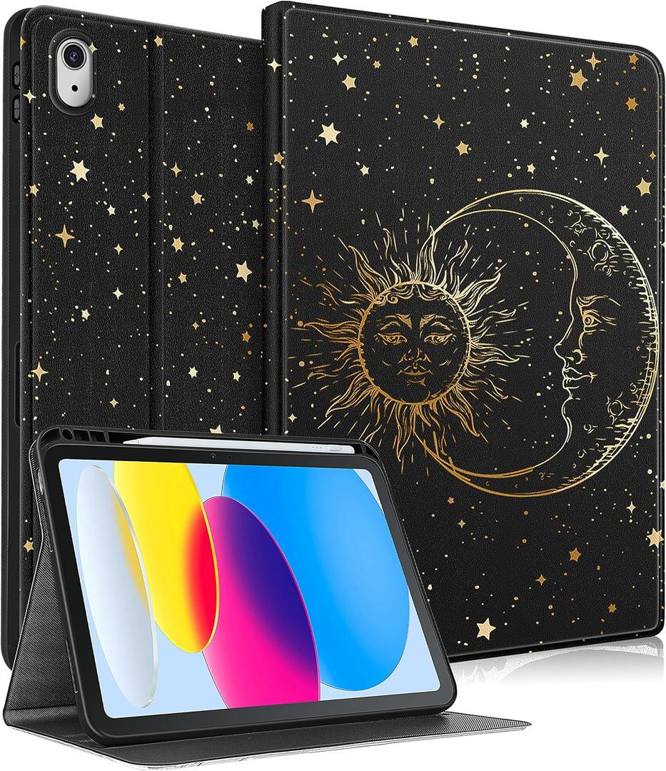 Uppuppy for iPad 10th Generation Case 10.9 Inch, for iPad 11th(A16) 2025 Girls Cute Boys Women Folio Cover Pencil Holder Sun and Moon Aesthetic Cool Design Kawaii Teens Tablet Cases for Apple 10/11