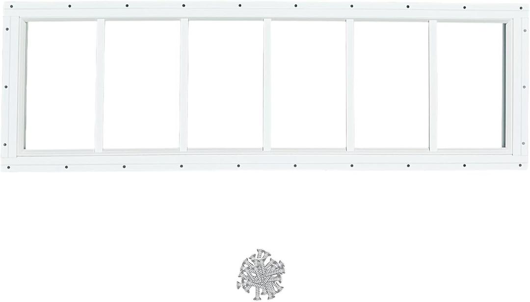 Hryan Shed Transom Window for Playhouse, Chicken Coop and Garage, Fixed Metal Tempered Glass Replacement Casement for barn house, ventanas de casa (10" x 35" 1Pack)