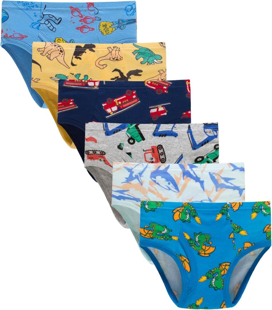 Little Boys Briefs Dinosaur Shark Truck Space Toddler Kids Baby Underwear 6/3-Pack, 6Y