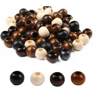 200Pcs Large Hole Natural Wood Beads, BetterJonny 20mm Rondelle Round Wooden Loose Beads Wooden Hair Braid Beads for Macrame Bracelet Jewelry Craft Making(4 Colors)