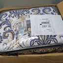 Madison Park Quilt Traditional Damask Design All Season, Lightweight Coverlet Bedspread Bedding Set, Matching Shams, Pillows, Full/Queen(90"x90"), Navy/White 6 Piece