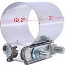 2 inch Exhaust Clamps, 2" Exhaust Lap Joint Butt Clamps, T304 Stainless Steel Band Clampw/10.8 High Grade Bolts(2 Pieces)
