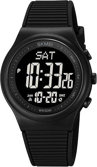 CakCity Digital Watch for Women Waterproof Stopwatch Sports Watches for Mens and Womens Unisex Outdoor Rubber Strap Multifunction Wristwatch with Luminous Display,Black/Black