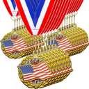 30 Pack Gold Patriotic Medals 2'' American Flag Medals Bulk Trophy with Neck Ribbons Spirit Medallion with Stars Stripes USA Flag Independence Day Awards for Participation Prize Winner Gift