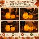 Solar Lighted Pumpkin Decor Outdoor Fall Porch Decorations for Halloween Thanksgiving Outdoor Pumpkin Lights LED Glowing Resin Pumpkins Set of 2 for Porch Patio Yard Garden Tabletop