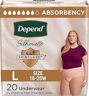 Depend Silhouette Adult Diapers, Incontinence & Postpartum Bladder Leak Underwear for Women, Maximum Absorbency, Large, Pink, 20 Count