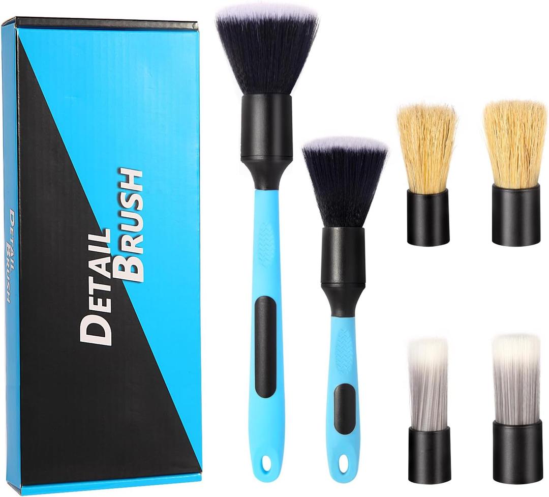 Car Detailing Brush Set, 6 Pack Soft Mixed Hair Auto Detail Brush Kit No Scratch for Automotive Elegant Surface Interior Exterior Dashboard Emblems Panels Engine Bay Wheels Air Vent Seat Leather
