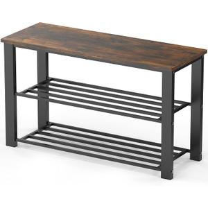 Simple Houseware Wood Top Shoe Storage Bench for Entryway, Rustic Brown (29")