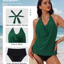 SUUKSESS Women Halter Tankini Swimsuit High Waist Cowl Neck Bathing Suit 2 Piece (L)