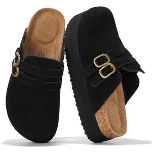 Project Cloud 100% Genuine Leather Womens Clogs - Mules for Women with Ultra Soft Memory Foam Insoles, 1.5 Inch Wedge Platform Clogs, Lightweight Non-Slip Outsole, Arch Support (Stephi, Black, 8.5)