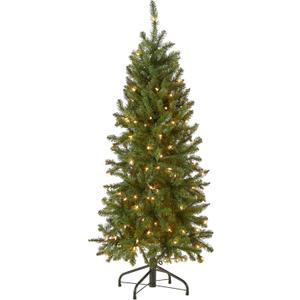 National Tree Company 4.5 ft Pre-Lit Kingswood Fir Slim Artificial Christmas Tree, 150 Clear Lights, 330 Tips, Includes Stand, Green