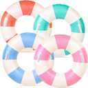 FYSUIMU 4Pcs Inflatable Pool Float with Handle 4 Colors Classic Striped Swim Rings Swimming Pool Tubes for Teens Summer Beach Bachelorette Party, 30 x 14 Inch